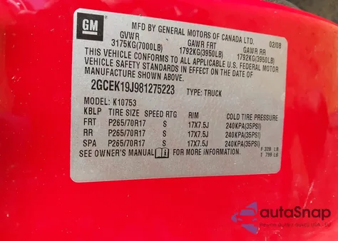 2008 Chevrolet Silverado 1500 Lt2 from USA, damaged, VIN 2GCEK19J981275223